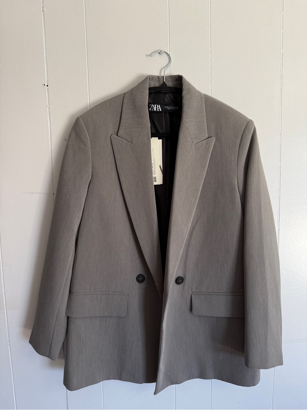 NWT Zara Oversized Double Breasted Blazer Grey